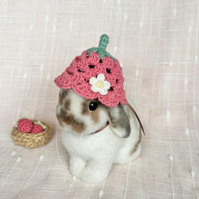 いちごの帽子 バケットハット風　うさぎ・小動物・ぬいぐるみ | 3枚目